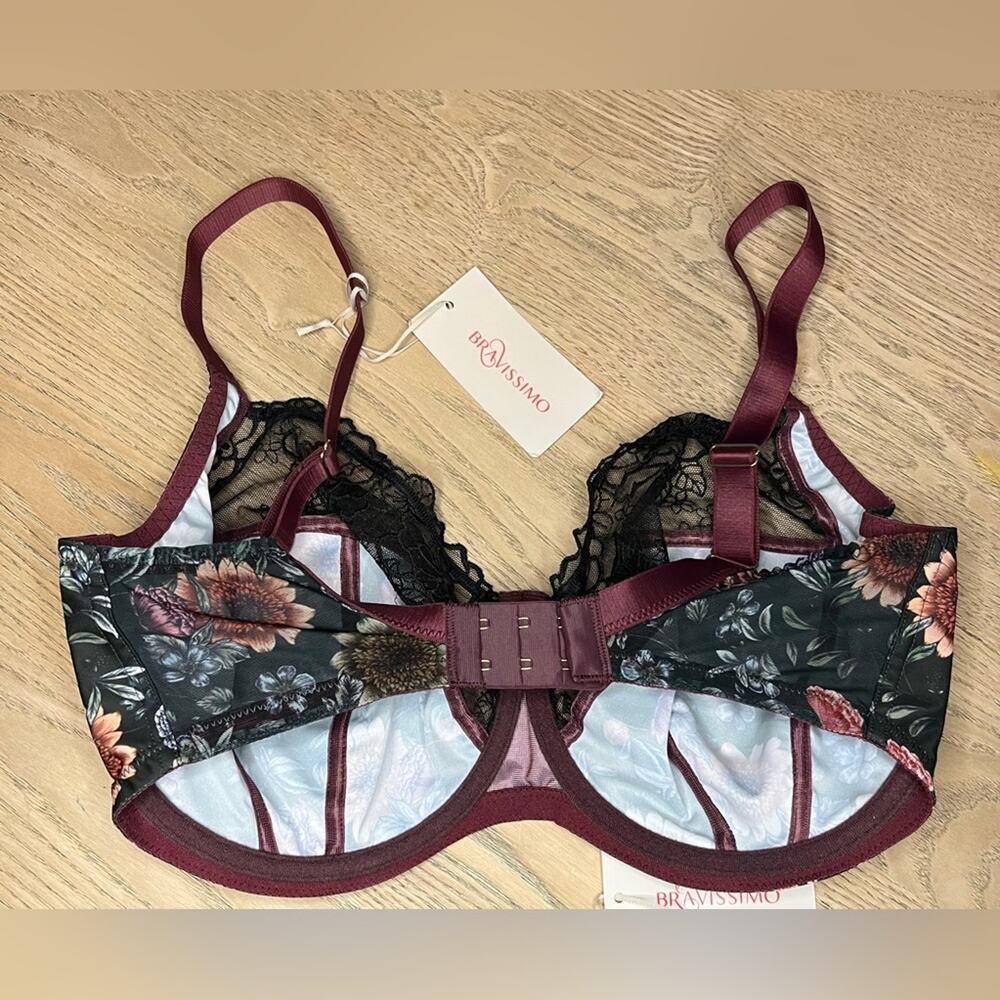 Bravissimo Fleur Full Cup Bra Underwire Dark Floral Lace Women’s Size 34H - Picture 3 of 4